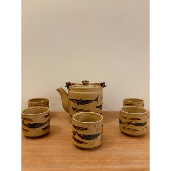 Vintage Japanese Tea Set - Mid Century Modern Fish Design - Picture 2 of 10